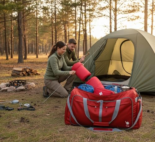 Travel Duffle Bag for Women & Men. Extra Large Foldable Duffel Bags (140L / Red)