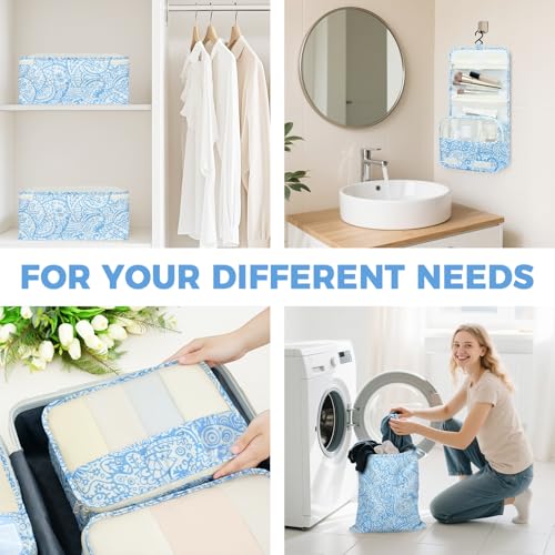 9 Set Packing Cubes with Packing List Luggage Packing Organizers for Travel Accessories (Blue paisley)