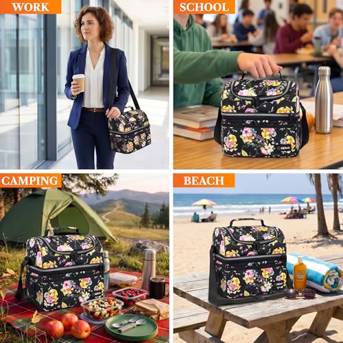 Insulated Lunch Bag for Women (Floral Black)