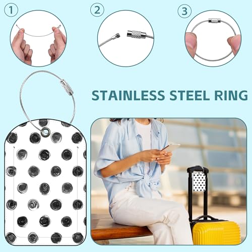 Black White Polka Dots Luggage Tag for Suitcase Set of 2 PU Leather Cute Luggage Tags with Stainless Metal Loop ID Label Privacy Flap Suitcase Tags for Women and Men Travel (Black White Polka Dots)