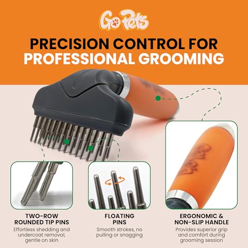 Double Row Dematting Rake Undercoat Deshedding Tool for Dogs & Cats (Double Row Dematting Comb)
