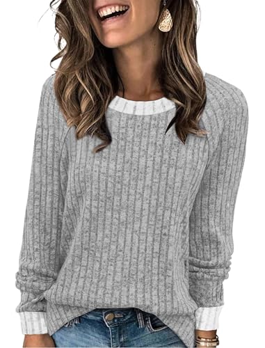 Sweaters for Women Lightweight Teacher Shirts for Women Fall Clothes Casual Boat Neck Long Sleeve Tunic Tops for Women Loose Fit Dressy Maternity Comfy Basic Grey M (Medium / 03-grey)