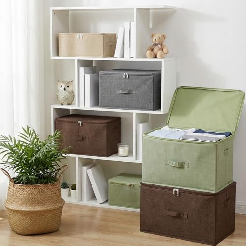 Fabric Storage Bins with Zipper Lids (Green / Large (Pack of 2))