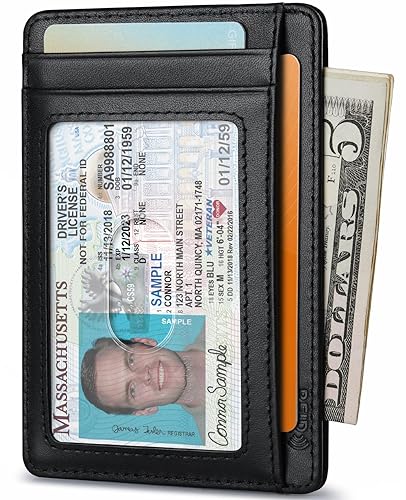 Slim Wallet for Men Women Minimalist Small Leather Front Pocket Wallets with RFID Blocking and Gifts Box (Small / Bassa Black)