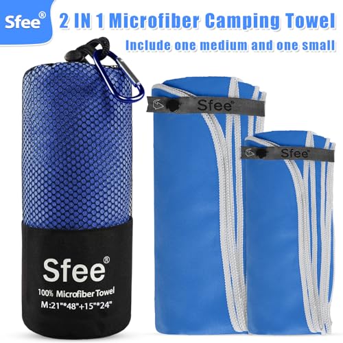 2 Pack Microfiber Travel Towel (M 48"x21"+24"x15" / Dark Blue)