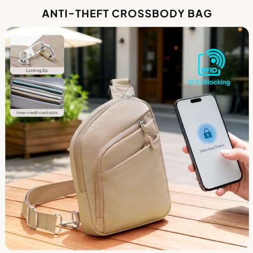 Anti Theft Crossbody Bags Small Crossbody Sling Bag for Women & Men (Light Khaki)