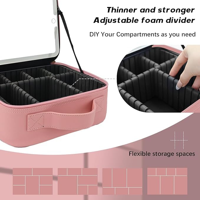 Makeup Bag with Led Mirror (Pink / with LED mirror and a 10x mirror)