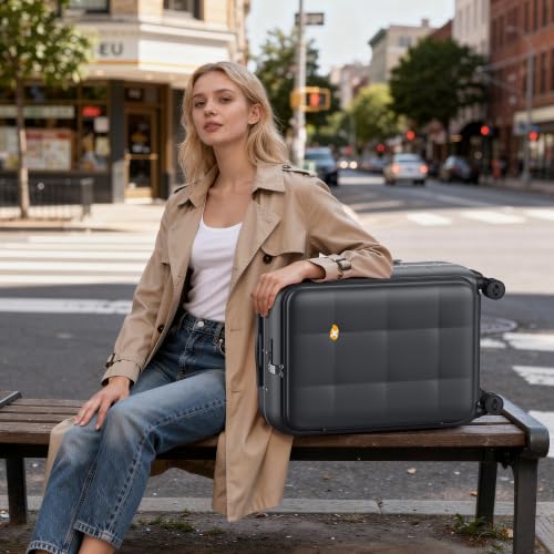 26 Inch Large Checked Luggage Hardside Suitcases Top Open Charcoal Grey (26 Inch / Charcoal Grey)