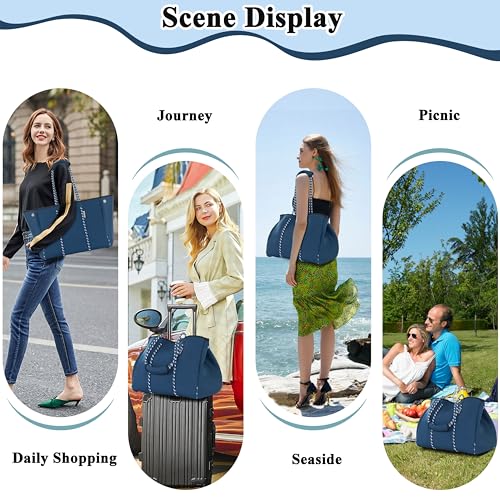 Neoprene Multipurpose Beach Bag Tote with Inner Zipper Pocket (Blue / Large)