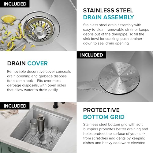 Stainless Steel 17 in 16 Gauge Undermount Bar Sink KWU111 (Stainless Steel / 17 Inch / Sink)
