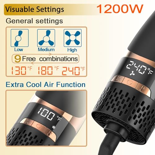 Blow Dryer Brush for Women One Step Blowout Brush with Display Screen Oval Ceramic Barrel Negative Ion Technology