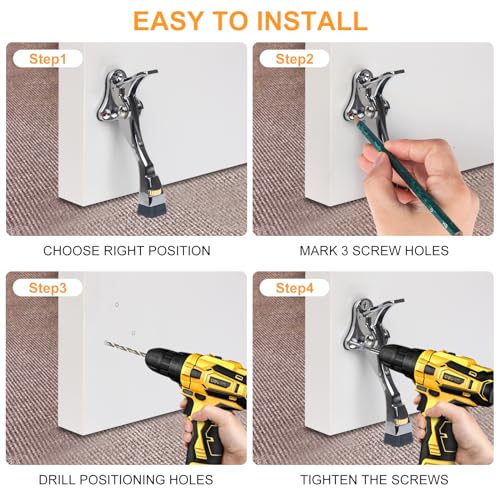 Kick Down Door Stoppers for Bottom of Door (Silver / 4 inch x 1pack)