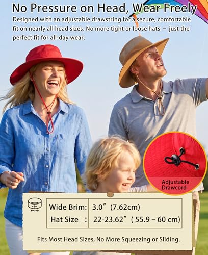 UPF50+ Sun Protection Hat Outdoor Bucket Hat for Fishing Hiking Gardening Safari Sailing Wide Brim Mesh Sun Hat for Men Women Beach Hat Red (One Size / Red)