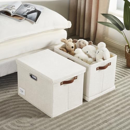 15" Fabric Storage Box with Lids (White / Medium-3 Pack)