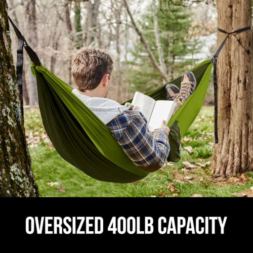 Travel Camping Hammock (Dark Green/Light Green / Single (9' x 4.5'))