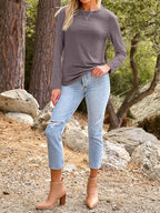 Long Sleeve Shirts for Women Casual Crewneck Tops Basic Tees (Small / 01rosetaupe)