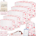 9 Set Packing Cubes with Packing List Luggage Packing Organizers for Travel Accessories (Flamingo)