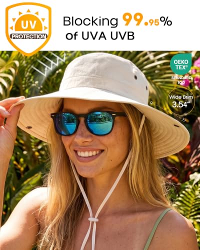 Sun Hats for Women Ponytail Wide Brim Summer Packable Cowboy Hat (One Size / Beige)