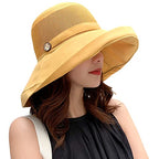 Women Mesh Crown Wide Brim Sun Hats Summer UV Protection UPF Hat for Beach Hiking Garden Travel Lawn Work Chin Strap (One Size / B5-fyu001-yellow)