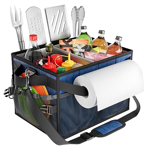Grill Caddy Foldable BBQ Caddy with Paper Towel Holder (Navy)