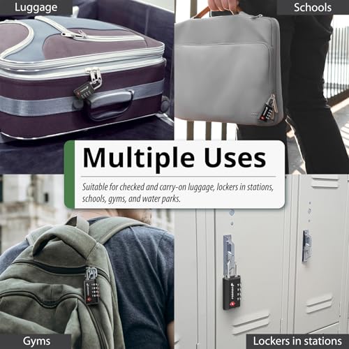 TSA Approved Cable Luggage Locks (Black 4 Digit 3 Pack)