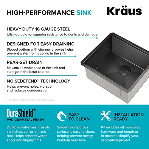 Kore 21 Inch Undermount Workstation 16 Gauge Stainless Steel Single Bowl Kitchen Sink n PVD Gunmetal Finish with Accessories (PVD Gunmetal / 21 inch / Sink)