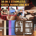 Manicure Set 16 In 1 Professional Stainless Steel Pedicure Kit Toenail Clippers Set Mens Grooming Kit Fingernail Kit for Women with Luxurious Travel Bag (16Pcs-Brown)