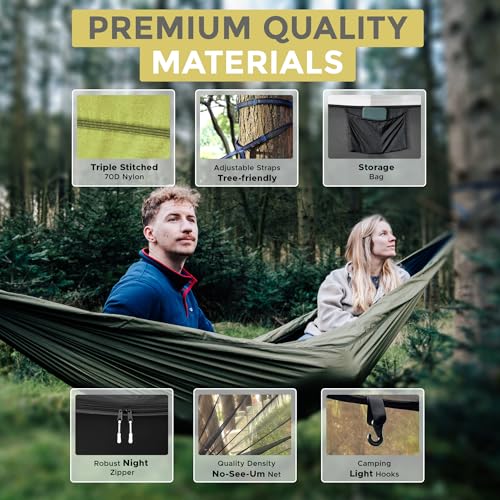 Camping Hammock Portable Tent (Miztli Green Bundle / 106" x 55”)