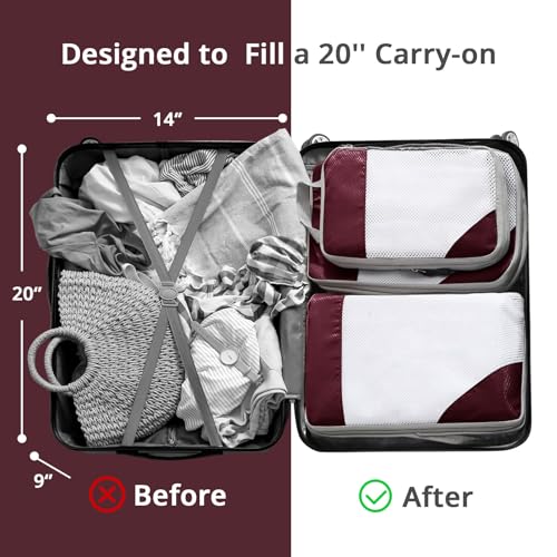 9 Set Compression Packing Cubes for Travel (Wine / 9 pcs)