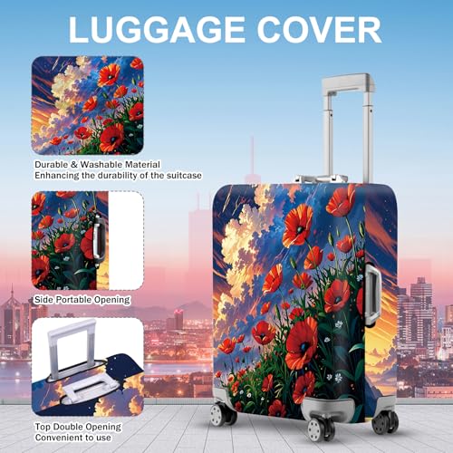 Poppy Flower Luggage Cover (#135 / L(fits 28-30Inch suitcase))