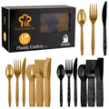 90 Pieces Black and Gold Plastic Cutlery Set (Black, Gold)