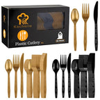 90 Pieces Black and Gold Plastic Cutlery Set (Black, Gold)