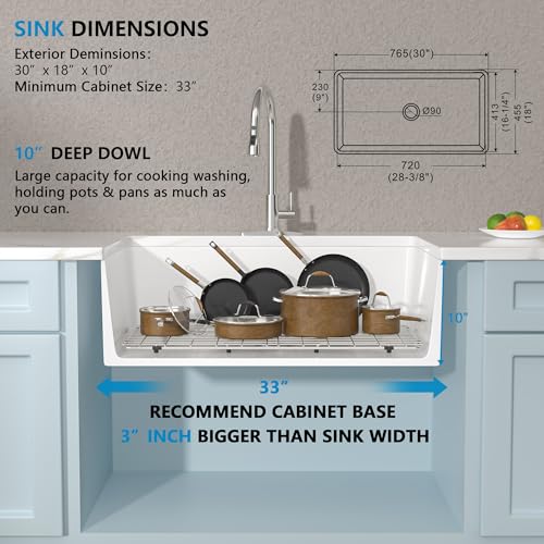 30"x18" White Farmhouse Kitchen Sink (30"x18"x10" / White)