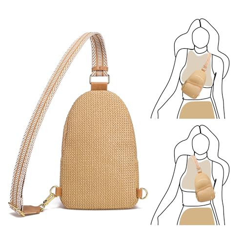 Faux Straw Crossbody Bags for Women Small RFID Summer Sling Bag (Classic Khaki)