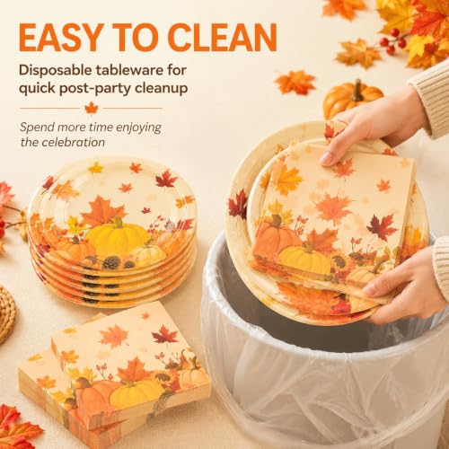 150Pcs Fall Dinner Plates and Napkins Autumn Maple Leaves Pumpkins (Fall Leaves)