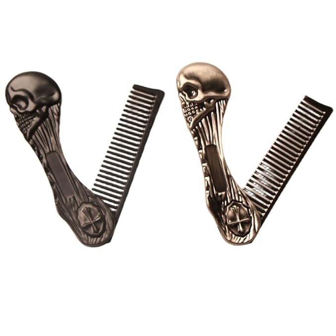 2pcs Skull Style Folding Pocket Comb - Everyday Grooming Tool for Hair and Beard Styling