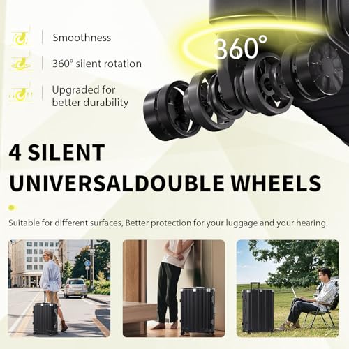 Zipperless Luggage 28inch Checked Hard Shell Suitcases with Wheels (Black / Large (28 Inch))