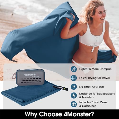 Quick Dry Travel Towel with Case & Carabiner (Marine Blue / 31.50" x 15.80")