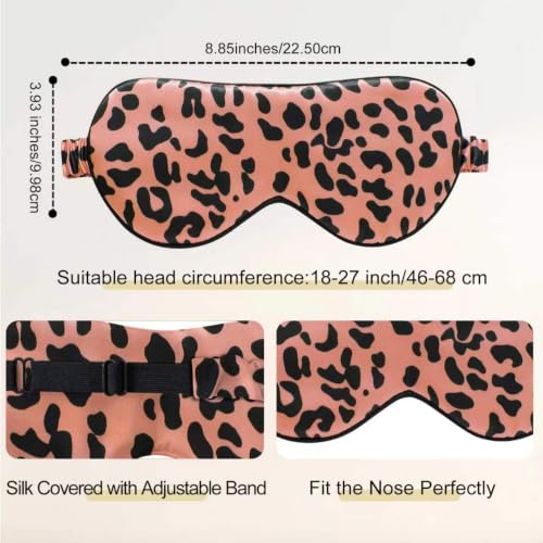 Adjustable 100% 22 Momme Mulberry Silk Sleep Mask (Leopard - Black Pink / 1 Count (Pack of 1))