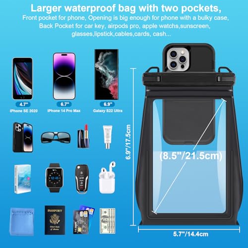 Large Waterproof Phone Pouch Floating (Extra Large, 8.5'' / Black)