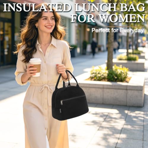 Lunch Bag for Women Insulated Lunch Box Corduroy Lunch Tote Cooler for Travel Work Picnic (Corduroy Black)