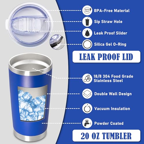 20oz Tumbler Insulated Coffee Tumblers with Lid Stainless Steel DarkBlue 8P (Dark Blue)