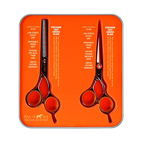 Centrix Roc It Dog Professional Stylist 5.75” Hair Cutting Shear and 30T Thinning Scissor Duo Set (R 575 & RT 30)