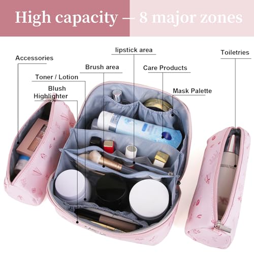 Travel Makeup Bag Cosmetic Bags for Women (L-5-Pink)