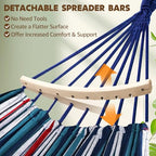 Cotton Hammock 8.9x4.9ft Holds Up to 660lbs Prevents Side (Blue/Red/White Stripes / 270x150cm)
