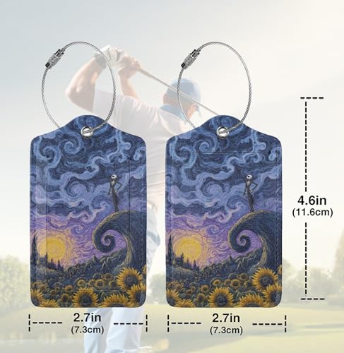 2 Pack Luggage Tags for suitcases Halloween Horror Sunflower TSA Approved Label Luggage Tag Baggage Tag Leather Stainless Steel Loop Label Tag for Men Women Travel Bag Suitcase (Halloween Horror Sunflower)