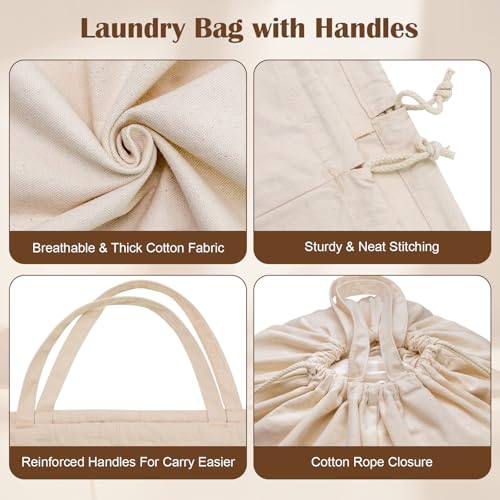 Cotton Canvas Laundry Bag with Handles & Base 16"Wx16"D x27.6"H (Narural 1-Pack | Square Base / 16"Wx16"Depthx27.6"H)