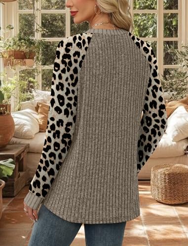 Womens Tops Winter Clothing Fall Tunics for Women Long Sleeve Sweaters for Women Fall Clothes Comfiest Airport Outfits Business Casual Travel Cozy Fall Fashion Plus Size Maternity Leopard Print Tops (Medium / 08-apricot Leopard)