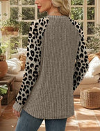 Womens Tops Winter Clothing Fall Tunics for Women Long Sleeve Sweaters for Women Fall Clothes Comfiest Airport Outfits Business Casual Travel Cozy Fall Fashion Plus Size Maternity Leopard Print Tops (Medium / 08-apricot Leopard)