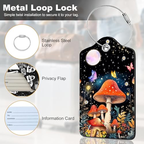 2Pack Luggage Tags for Suitcases (Mushrooms and the Moon)